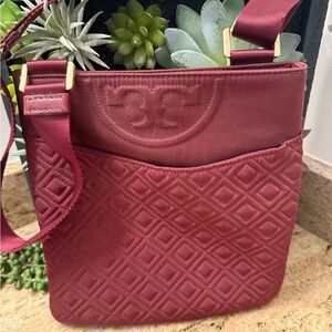 Tory Burch Chic Burgundy Quilted Crossbody Bag